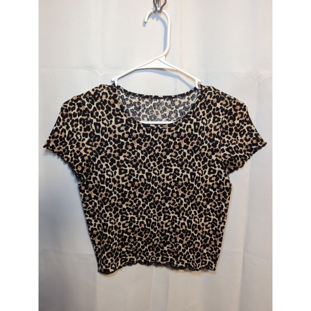 American Eagle Women's Cheeta Print, Animal Print Waffle Crop Top Size Small
